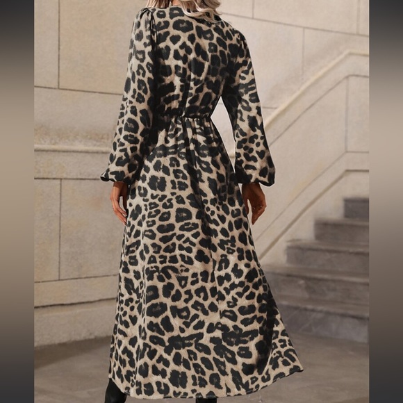 Boho Leopard Print Slit Long Sleeve Maxi Dress - Picture 3 of 16